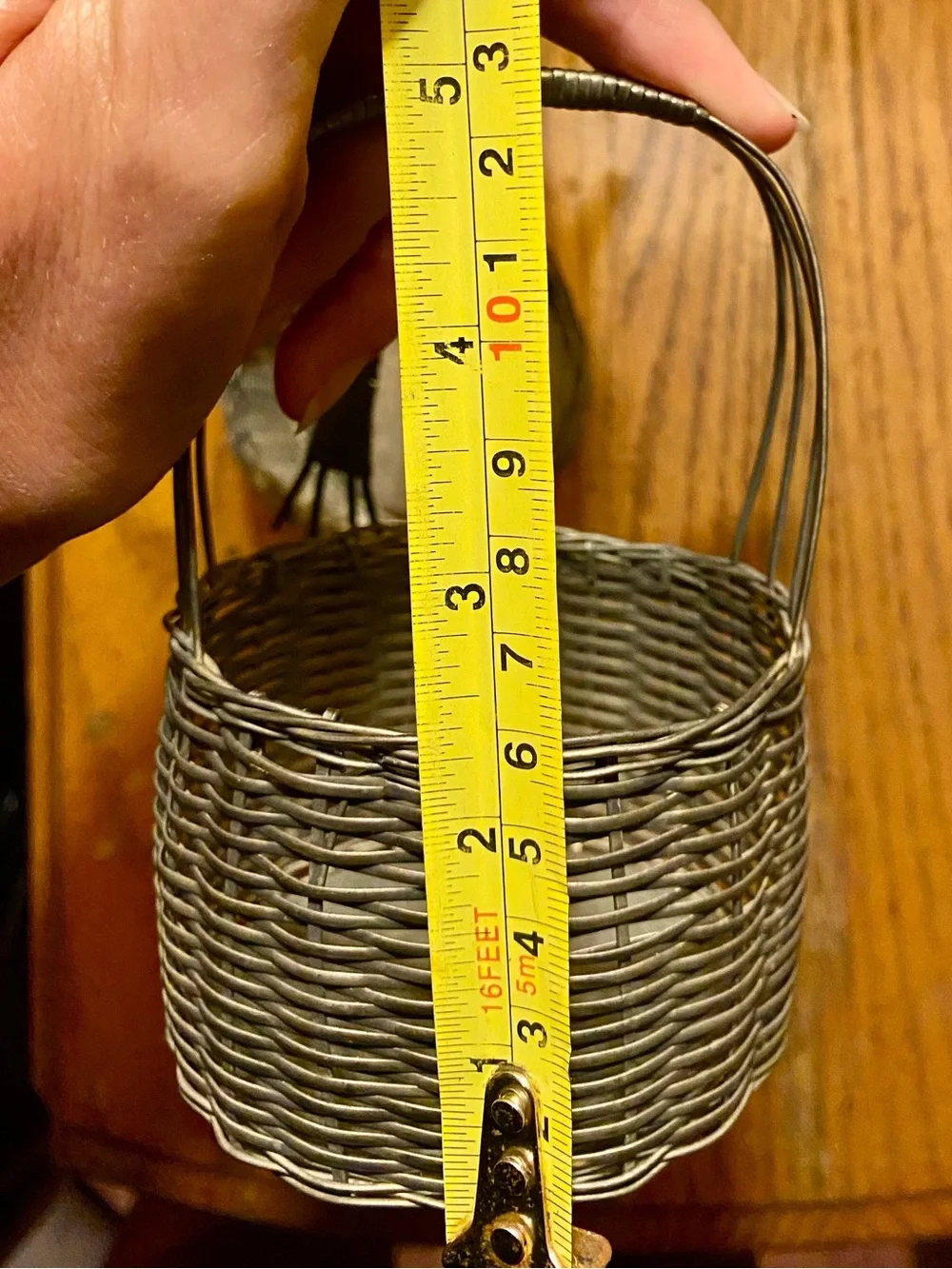 Vintage Silver Woven Round Handle Basket Pair